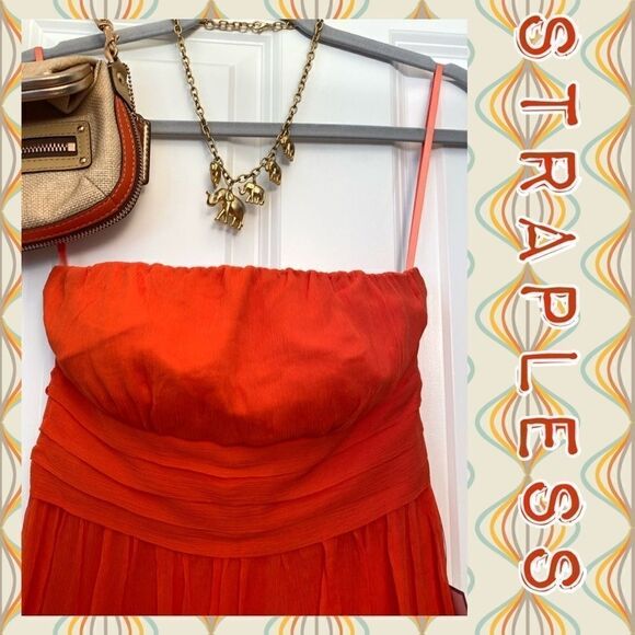 J.Crew Strapless Silk Crape Dress 0P | NWT $300 | Orange Formal Gown wedding - Picture 5 of 6